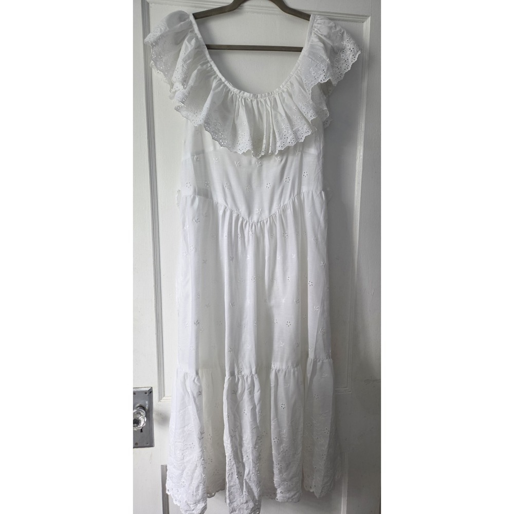 True Vintage.  Handmade 1970's White Cotton Eyelet Prairie Ruffle Dress. See...
